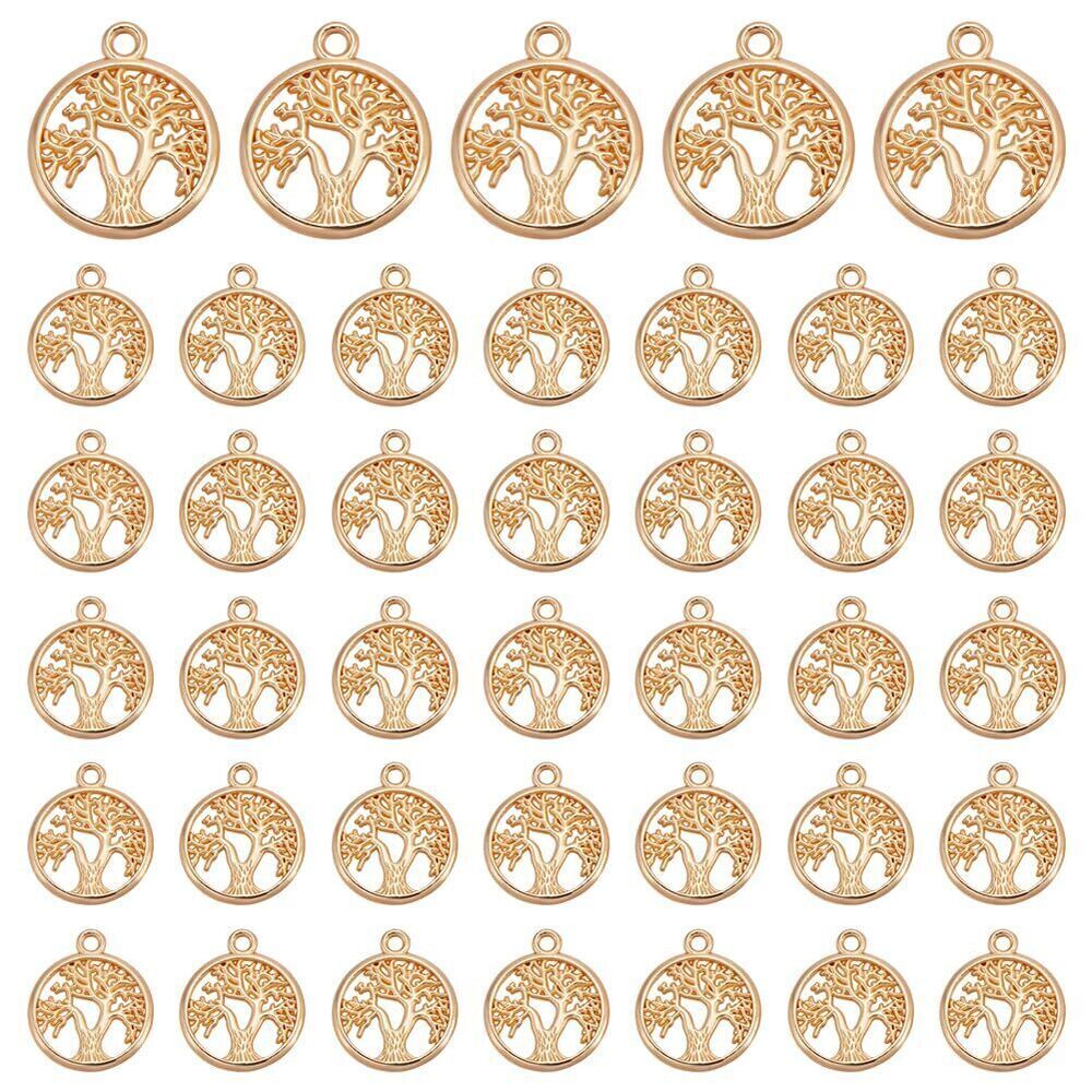 1089 120Pcs Gold Tree of Life Charms Round Charms with Tree of Life